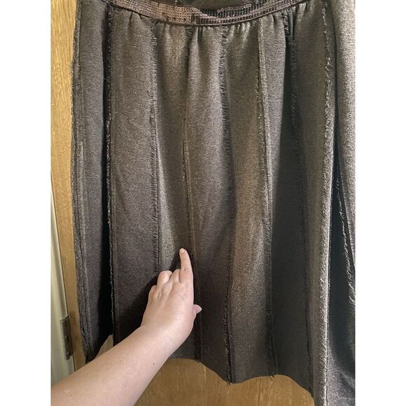 DOROTHEE BIS SKIRT BROWN W/SEQUIN BAND PLEATS DOWN W/TORN FRINGE SIZE 10 **READ - Picture 10 of 11